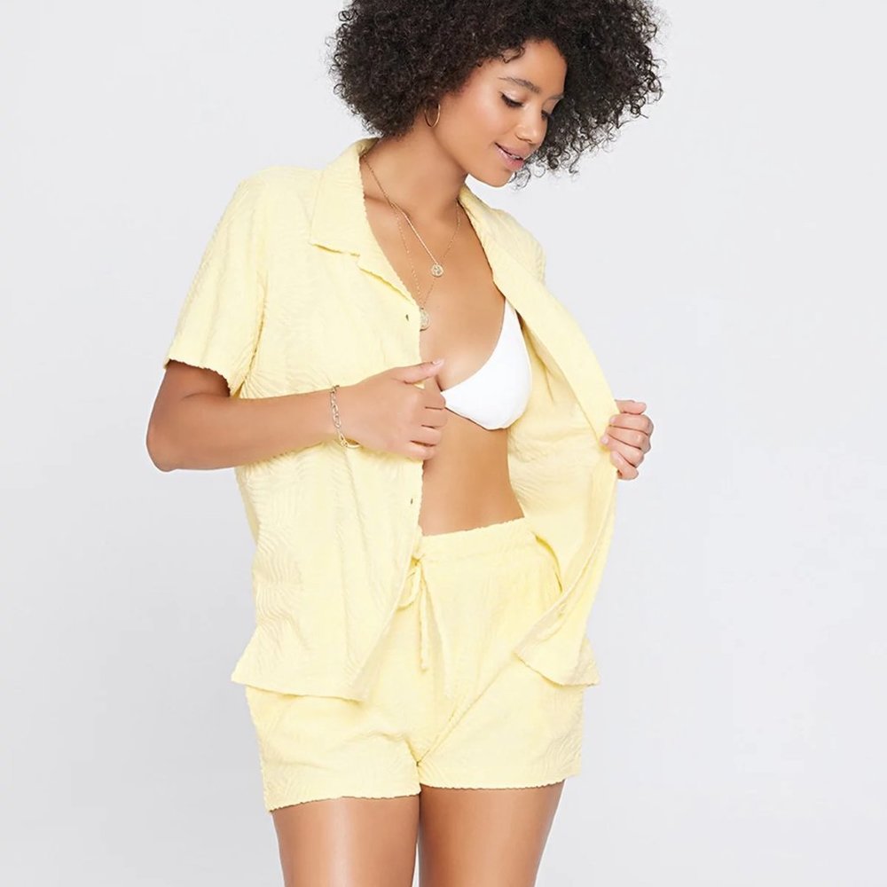 L*Space Fronds Yellow Terry Towel Shirt and Short Set